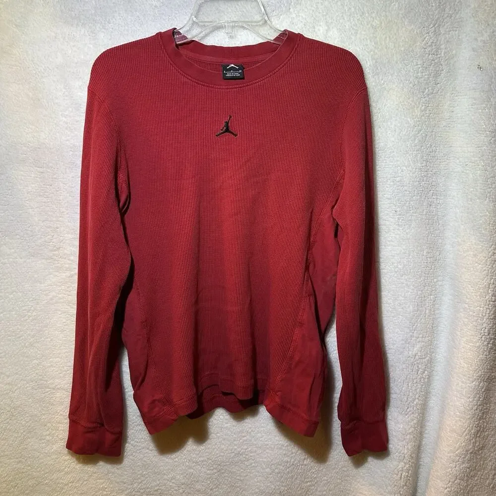 Jordan Thermal Shirt Mens Small Red Waffle Knit Jumpman Long Sleeve Athletic Gym